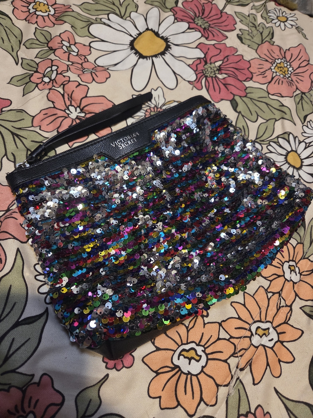 Victoria's Secret Black Trim Multicolor Sequin Pouch